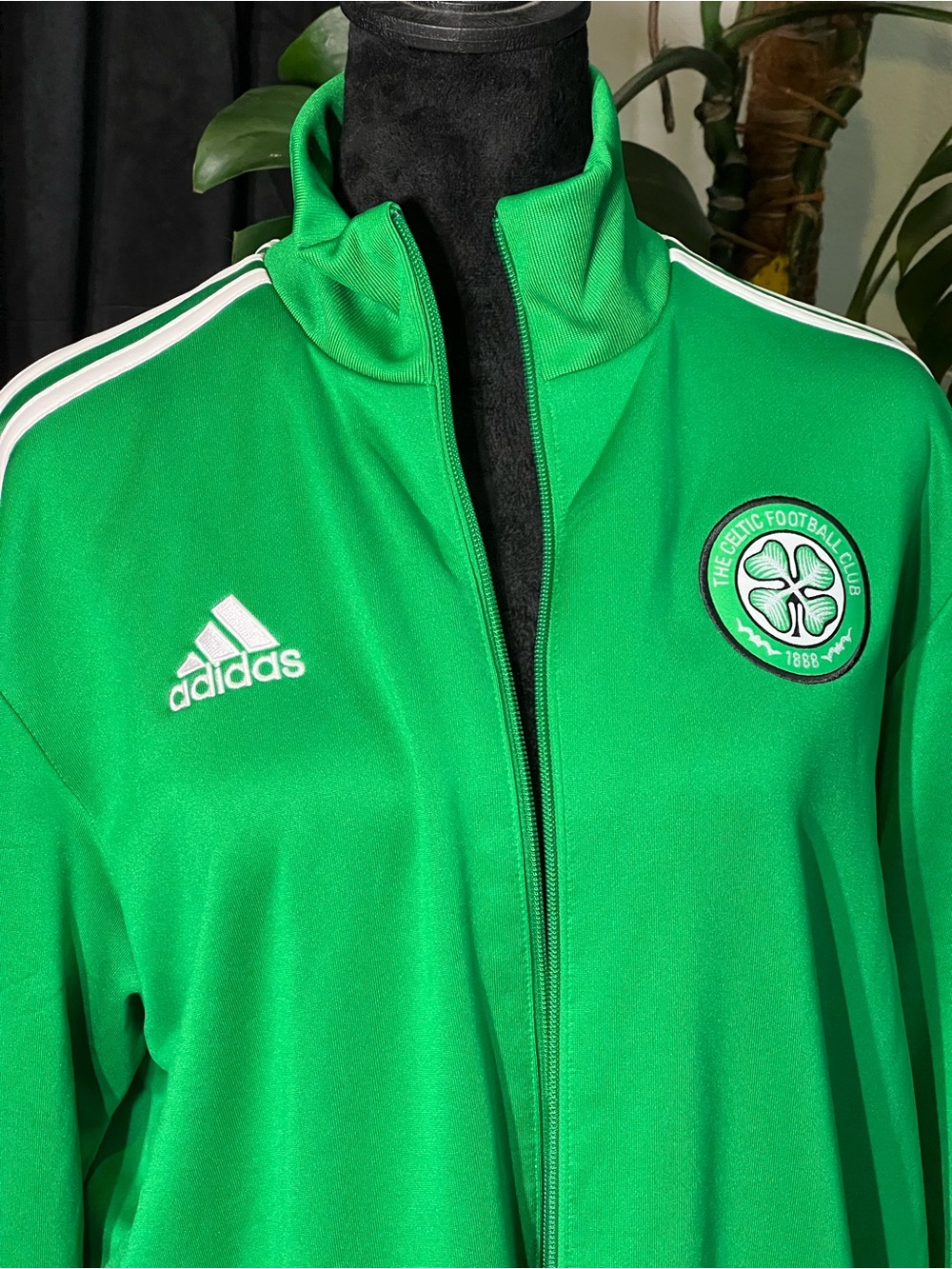 adidas Green Men's Bomber-Style Track Jacket with White Stripes